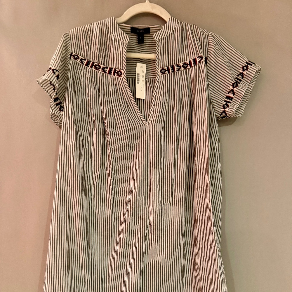 J. Crew Contrast Embroidered Short Sleeve Tunic Top Women's Medium